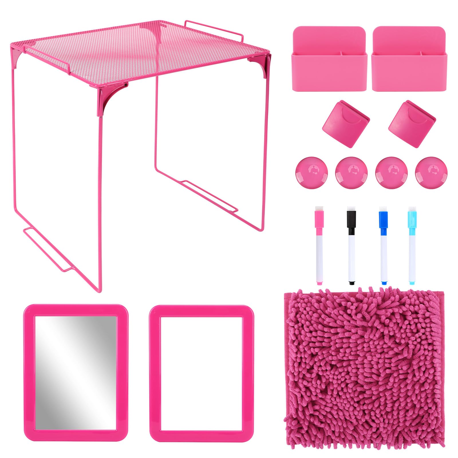 AUECOOME 16 Pcs Locker Organizer and Locker Accessories Kit includes Shelf?Rug?Mirror?Whiteboard?Storage Cup?and Other Accessori